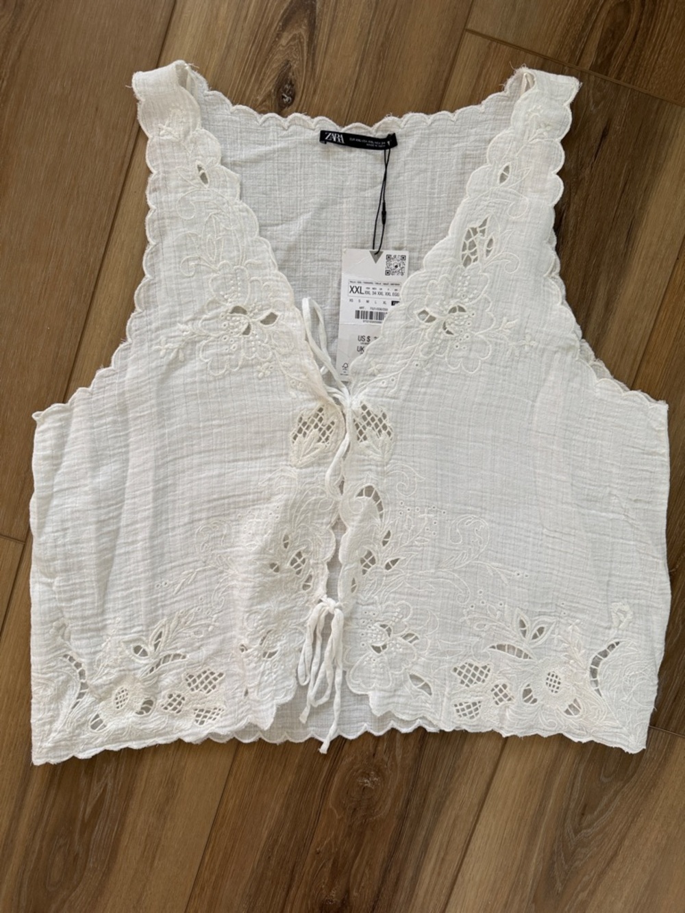 Zara White Eyelet Tie-Front Camisole